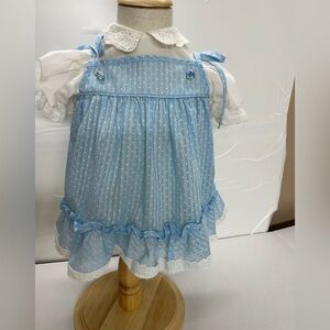 Vintage Blue and White baby dress size 6 to 9 months